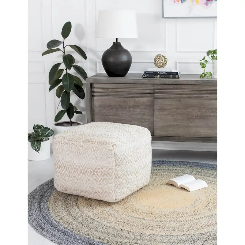 Pouffe ottoman carré marron de 55 cm – Repose-pieds artisanal pour salons, chambres, crèches et chambres d'enfants