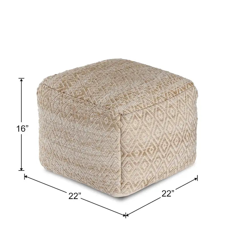 Pouffe ottoman carré marron de 55 cm – Repose-pieds artisanal pour salons, chambres, crèches et chambres d'enfants