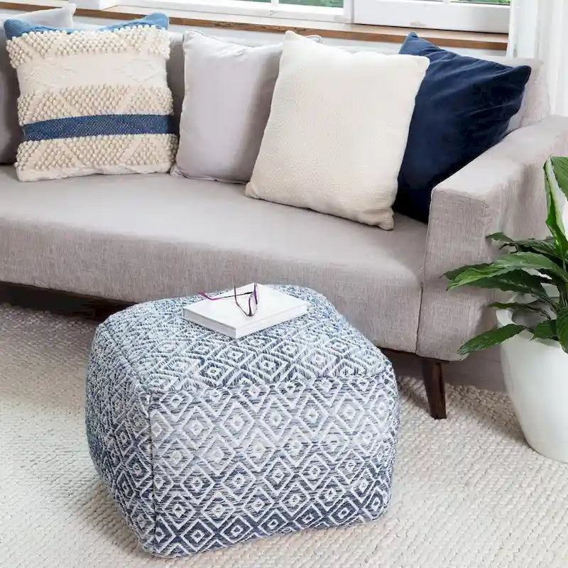Pouffe ottoman carré marron de 55 cm – Repose-pieds artisanal pour salons, chambres, crèches et chambres d'enfants