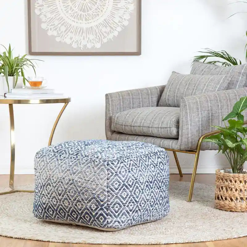 Pouffe ottoman carré marron de 55 cm – Repose-pieds artisanal pour salons, chambres, crèches et chambres d'enfants