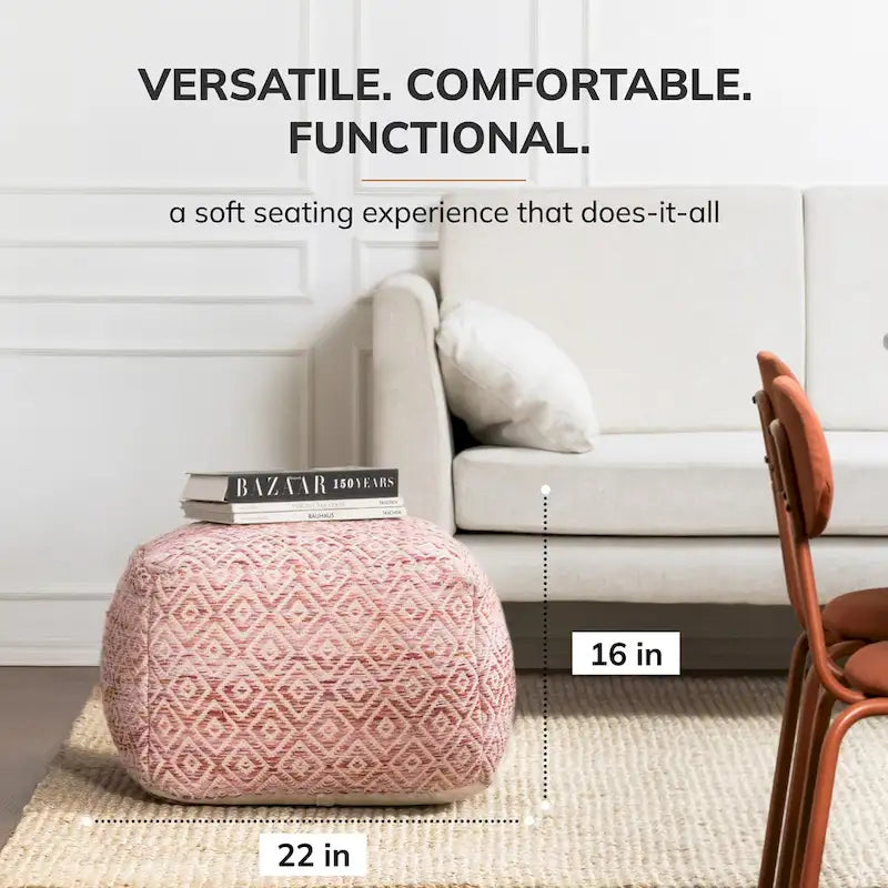 Pouffe ottoman carré marron de 55 cm – Repose-pieds artisanal pour salons, chambres, crèches et chambres d'enfants