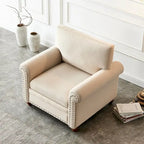 Canapé 3 places en tissu de lin avec rangement, structure en bois massif, accoudoirs arrondis et housse de coussin amovible
