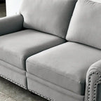Canapé 3 places en tissu de lin avec rangement, structure en bois massif, accoudoirs arrondis et housse de coussin amovible