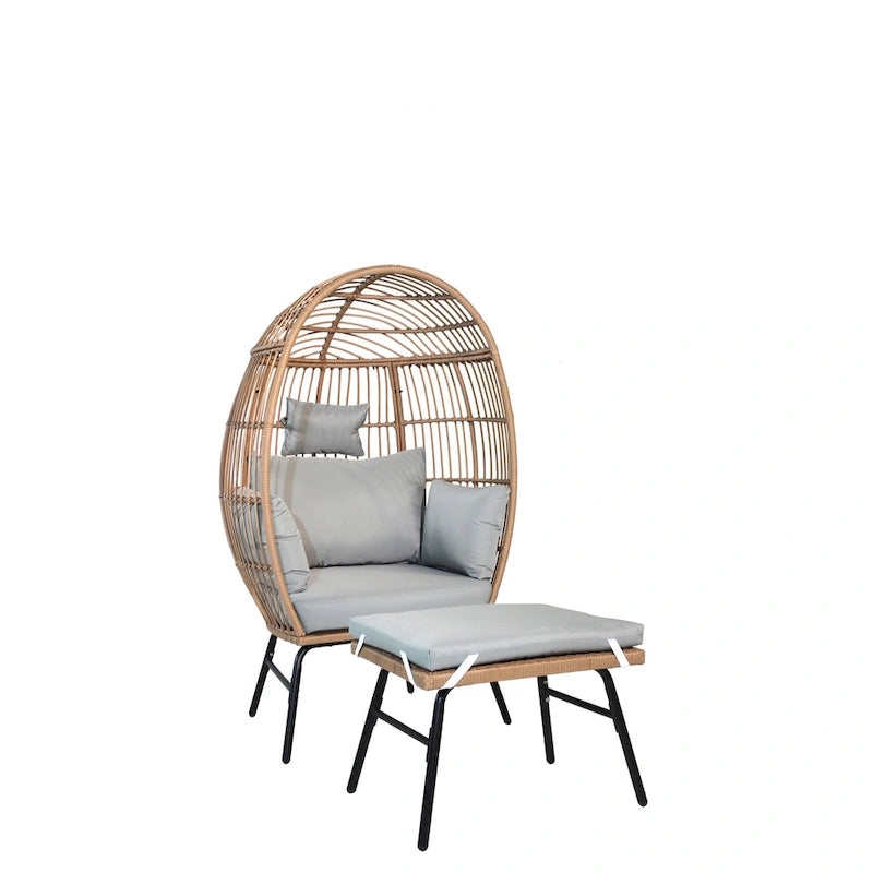 Fauteuil œuf et pouf en osier pour jardin extérieur