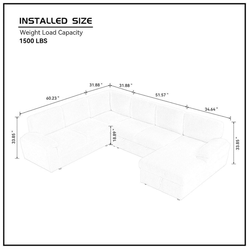 Canapé de rangement modulaire surdimensionné en velours côtelé