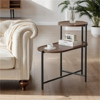 Table d'appoint ronde moderne à 2 niveaux avec étagère de rangement en bois