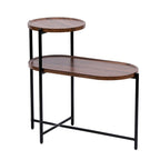 Table d'appoint ronde moderne à 2 niveaux avec étagère de rangement en bois