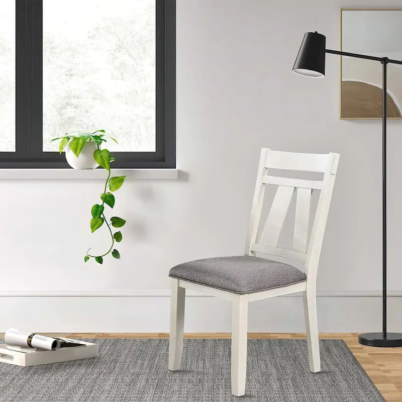 Chaise de salle à manger classique de 24 pouces, assise rembourrée, lot de 2, gris, blanc