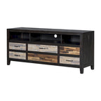 Meuble TV Rétro en Bois Vieilli pour TV jusqu'à 65 Pouces, Meuble TV Console Multimédia avec 6 Tiroirs et 3 Étagères