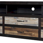 Meuble TV Rétro en Bois Vieilli pour TV jusqu'à 65 Pouces, Meuble TV Console Multimédia avec 6 Tiroirs et 3 Étagères