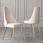 Chaise de salle à manger avec pieds en métal robustes blancs en cuir PU pour salon, salle à manger, salle de réception (Lot de 2)